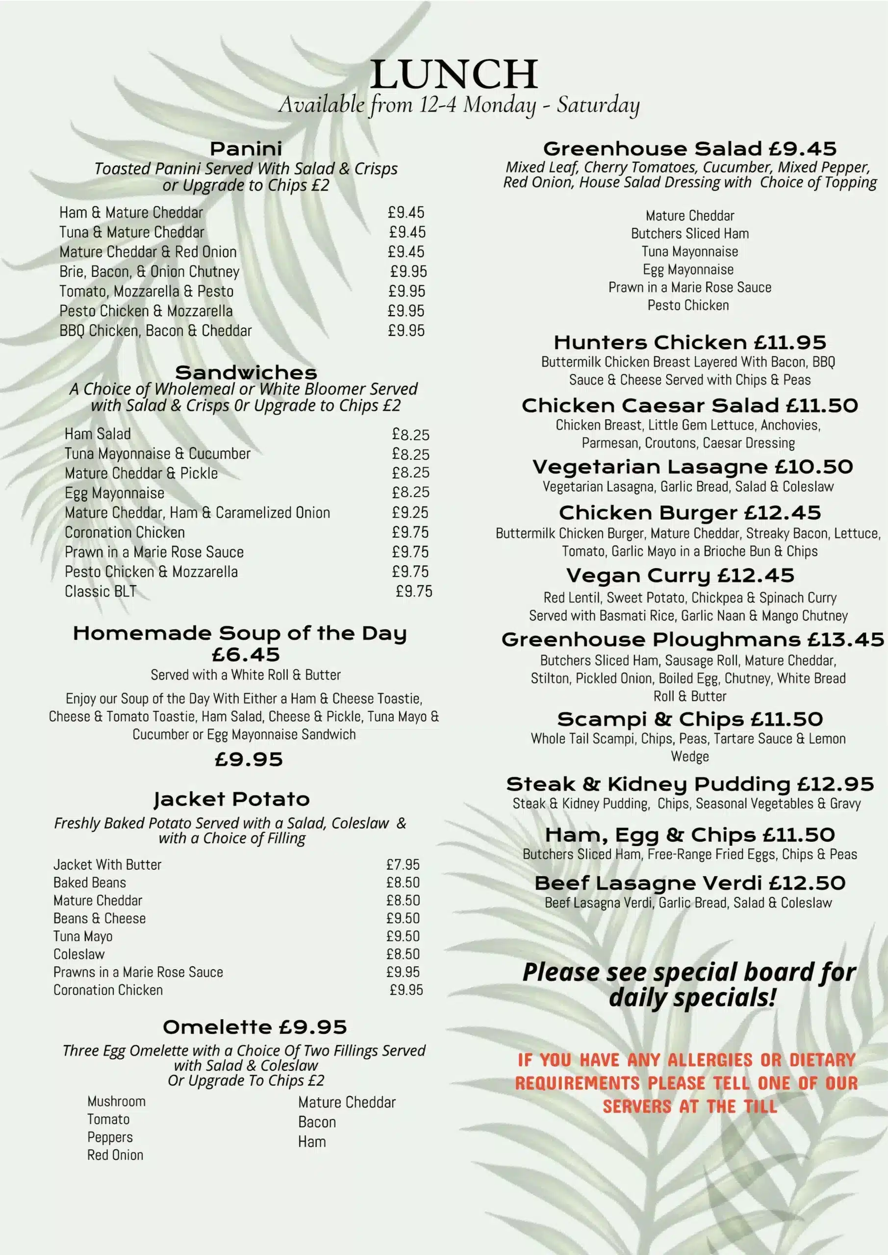 New Lunch Menu